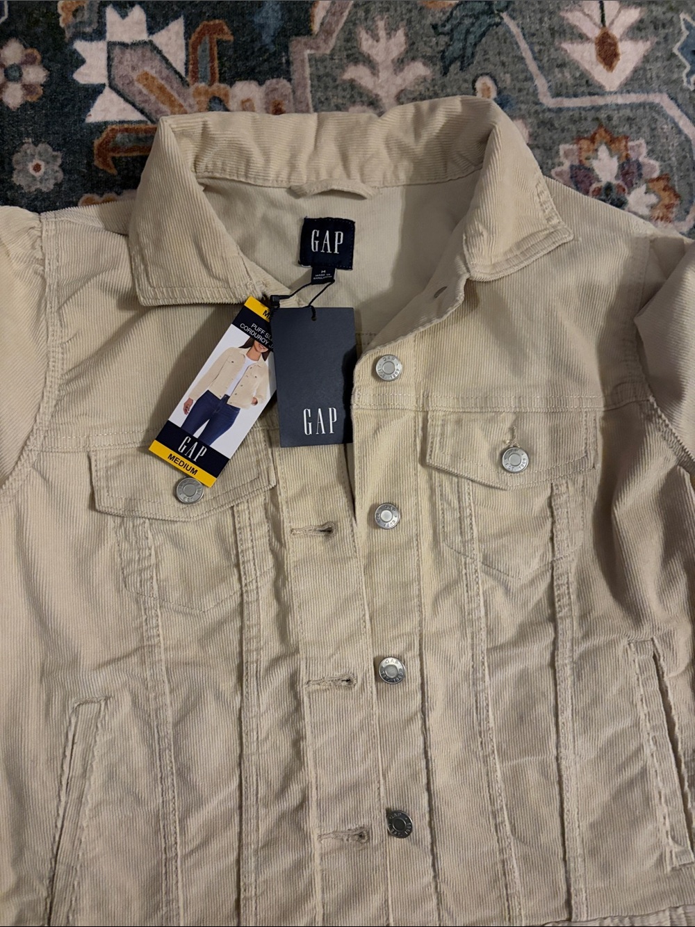 GAP Women’s Puff Sleeve Corduroy Jacket, Oyster Gray, Medium